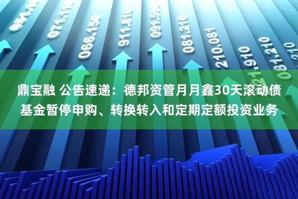 鼎宝融 公告速递：德邦资管月月鑫30天滚动债基金暂停申购、转换转入和定期定额投资业务