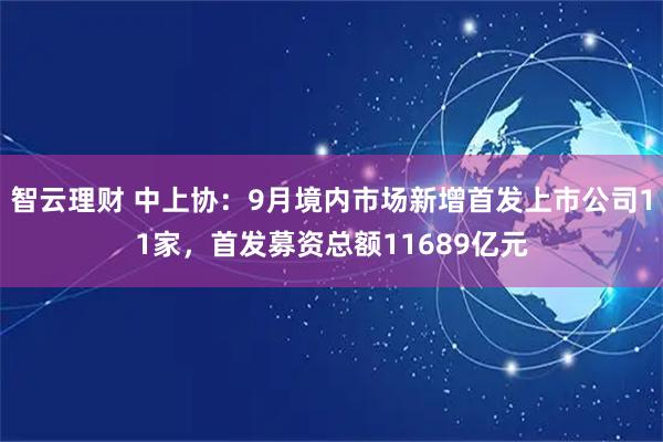 智云理财 中上协：9月境内市场新增首发上市公司11家，首发募资总额11689亿元